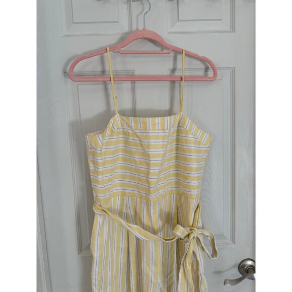 Banana Republic STRIPE LINEN-COTTON CROPPED JUMPSUIT WIDE LEG BELT YELLOW 10 - Picture 13 of 15